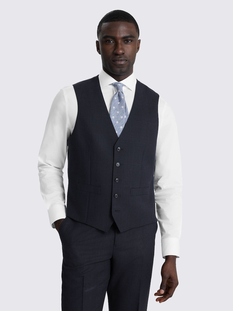 MOSS Navy Check Regular Fit Suit Waistcoat - Image 1 of 3 MOSS Navy Check Regular Fit Suit Waistcoat - Image 1 of 3