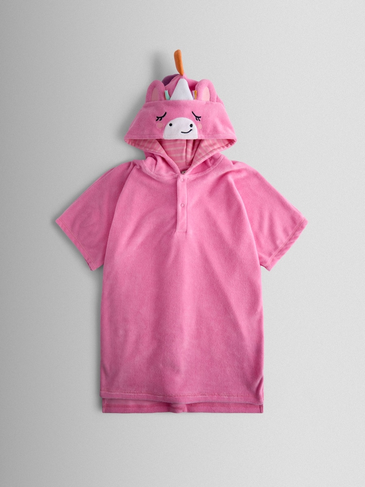 JoJo Maman Bébé Pink Unicorn Character Hooded Poncho Towel - Image 1 of 5