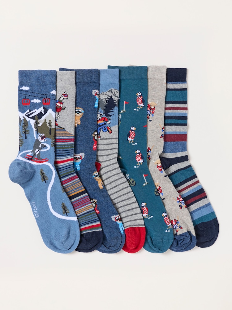 FatFace Multi 7 Pack Sport Animal Socks in a Gift Box - Image 2 of 3