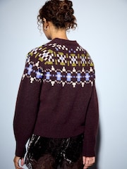 Plum Purple Sparkle Fairisle - كنزة عيد الميلاد بكم طويل - صورة 4 من 8
