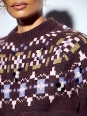 Plum Purple Sparkle Fairisle - كنزة عيد الميلاد بكم طويل - صورة 5 من 8