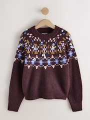 Plum Purple Sparkle Fairisle - كنزة عيد الميلاد بكم طويل - صورة 6 من 8