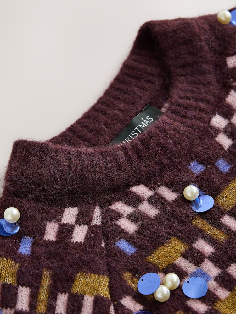 Plum Purple Sparkle Fairisle - كنزة عيد الميلاد بكم طويل - صورة 8 من 8 Plum Purple Sparkle Fairisle - كنزة عيد الميلاد بكم طويل - صورة 8 من 8