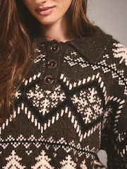 Brown/Ecru Fairisle - Christmas Long Sleeve Jumper - Slika 6 iz 9