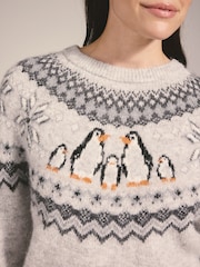 Grey Penguin Fairisle - Christmas Long Sleeve Jumper - Slika 4 iz 8