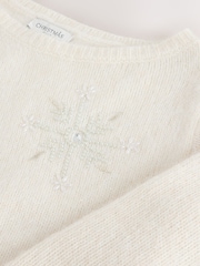 Ecru White Off Shoulder Embellished Snowflake - كنزة عيد الميلاد بكم طويل - صورة 6 من 7
