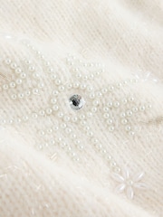 Ecru White Off Shoulder Embellished Snowflake - كنزة عيد الميلاد بكم طويل - صورة 7 من 7