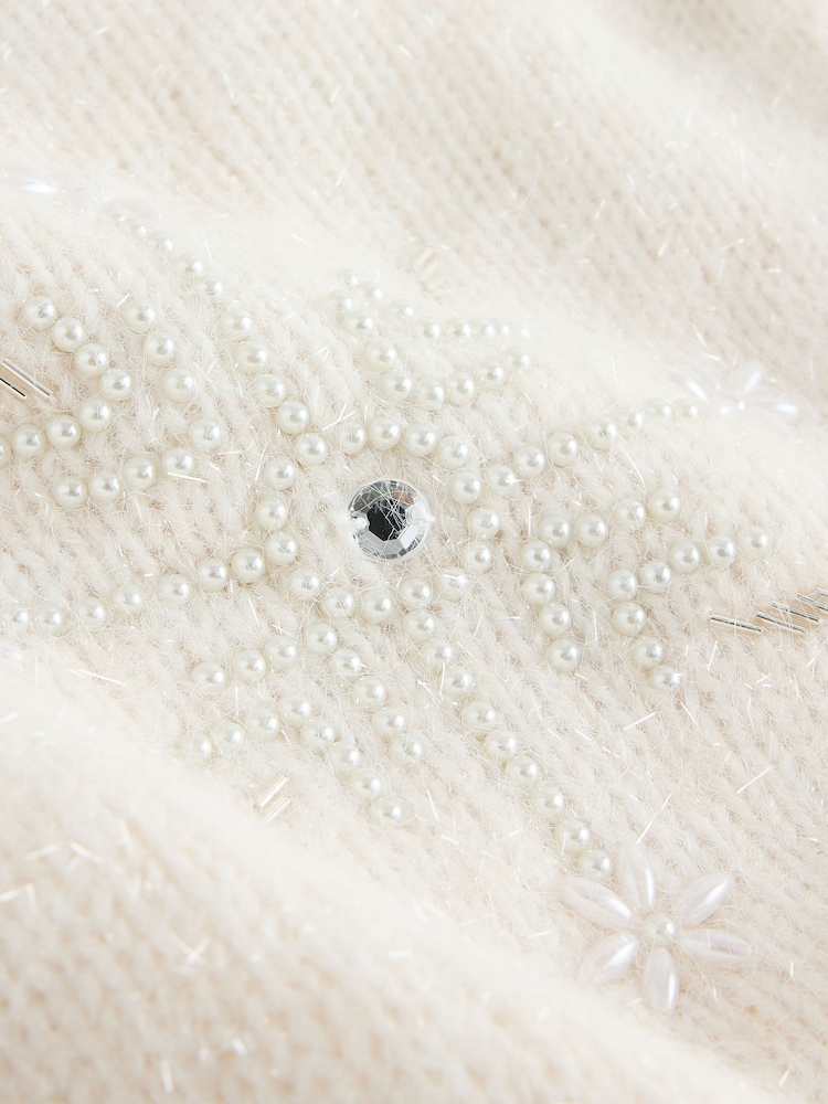 Ecru White Off Shoulder Embellished Snowflake - كنزة عيد الميلاد بكم طويل - صورة 7 من 7 Ecru White Off Shoulder Embellished Snowflake - كنزة عيد الميلاد بكم طويل - صورة 7 من 7