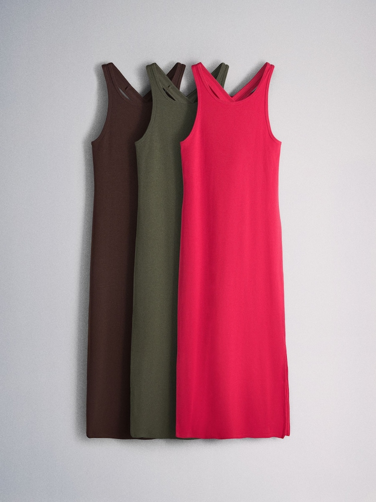 The Set 3 Pack Cross Open Back Maxi Dresses Brown/ Red/Khaki Green - Image 1 of 12