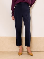 Lipsy Navy Military Button Tapered Trousers - Image 1 of 4