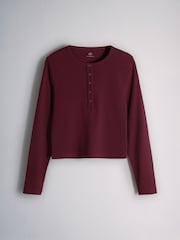 The Set 4 Pack Ribbed Long Sleeve Cropped Henley T-Shirts Burgundy Red/Navy Blue/White - Image 11 of 14