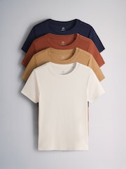 The Set 4 Pack Slim Fit Slinky Rib T-Shirts Navy/Ochre/Mustard/Cream - Image 1 of 12