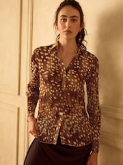 Deer Print Plisse Long Sleeve Shirt - Image 1 of 7