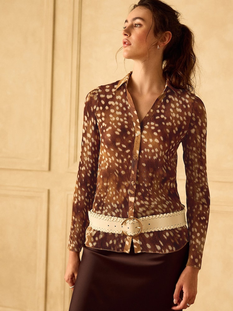 Deer Print Plisse Long Sleeve Shirt - Image 2 of 7 Deer Print Plisse Long Sleeve Shirt - Image 2 of 7