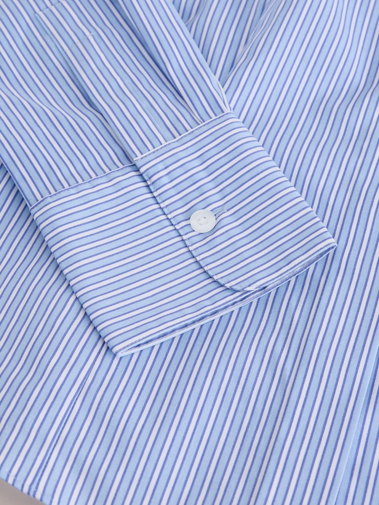 Blue/White Stripe Fitted Stretch Essential Long Sleeve Shirt - Image 7 of 7 Blue/White Stripe Fitted Stretch Essential Long Sleeve Shirt - Image 7 of 7