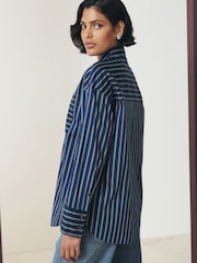 Navy/White Stripe Cotton Sateen Long Sleeve Shirt - Image 4 of 8