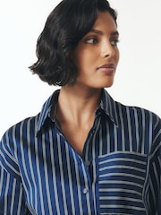 Navy/White Stripe Cotton Sateen Long Sleeve Shirt - Image 5 of 8