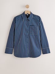 Navy/White Stripe Cotton Sateen Long Sleeve Shirt - Image 6 of 8