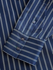 Navy/White Stripe Cotton Sateen Long Sleeve Shirt - Image 7 of 8