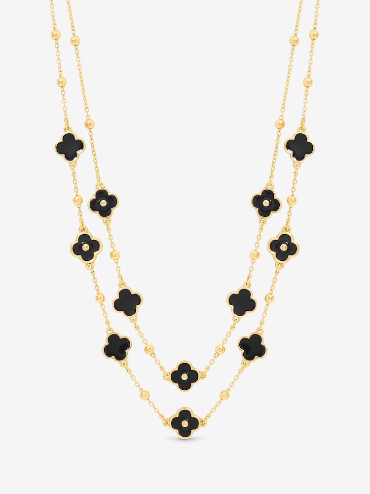 Jet Black Gold Tonu - Mood Clover Çoxsaylı Boyunbağı - 2şəkildən 2 şəkil
