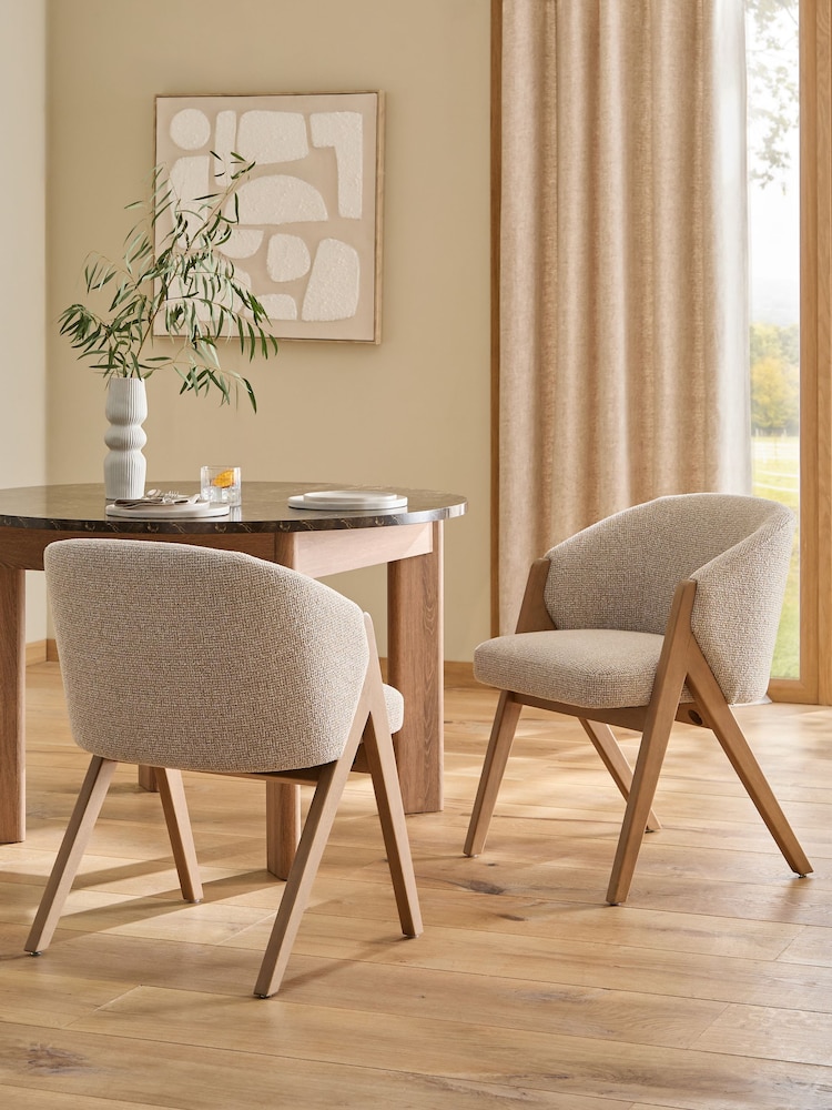 Textured Boucle Weave Mid Natural Mid Wood Leg Aven Dining Chair - Image 1 of 9