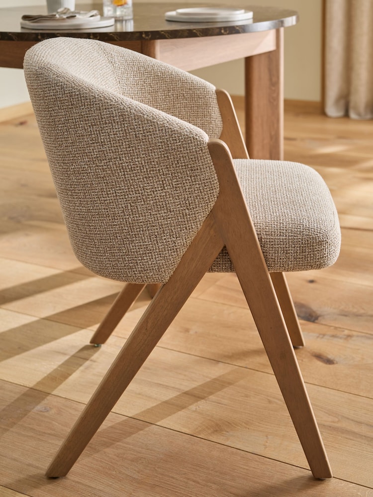 Textured Boucle Weave Mid Natural Mid Wood Leg Aven Dining Chair - Image 2 of 9