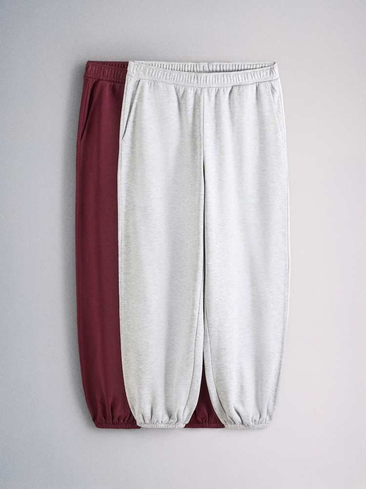 The Set 2 Pack Fold Over Waistband Joggers Berry/Grey Marl - Image 2 of 11 The Set 2 Pack Fold Over Waistband Joggers Berry/Grey Marl - Image 2 of 11
