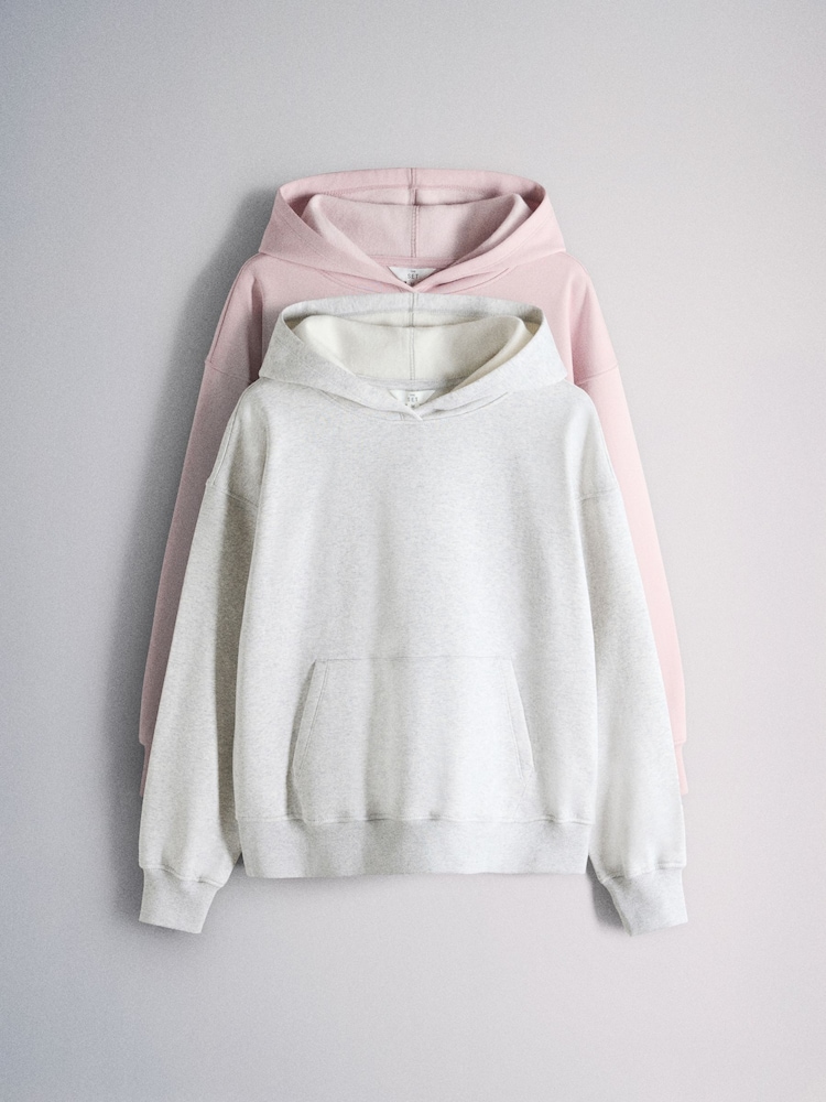 The Set 2 Pack Sweat Hoodie Pink/Grey Marl - Image 1 of 5