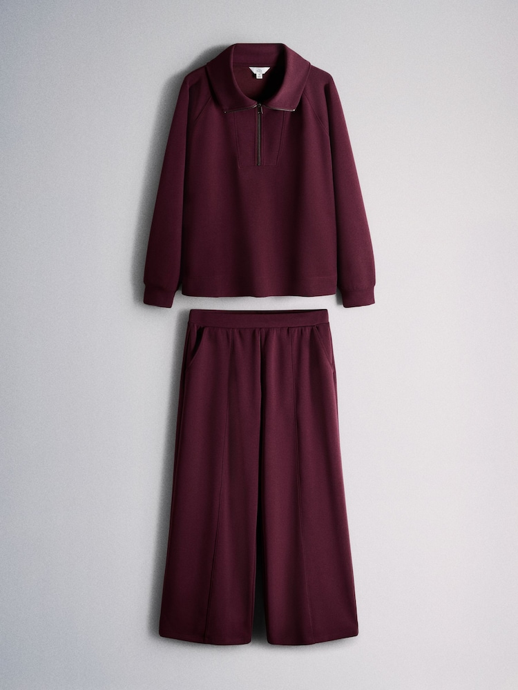 The Set Modal blend Half Zip Coord Loungewear Set Burgundy Red - Image 1 of 9 The Set Modal blend Half Zip Coord Loungewear Set Burgundy Red - Image 1 of 9