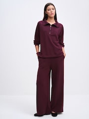 The Set Modal blend Half Zip Coord Loungewear Set Burgundy Red - Image 2 of 9