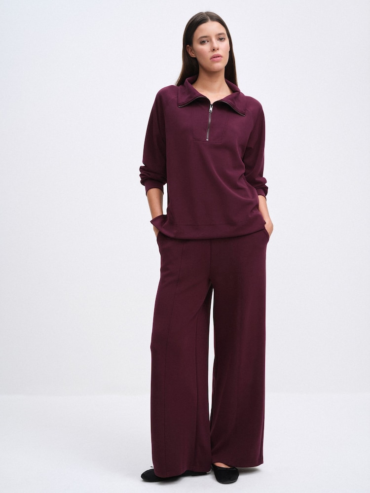 The Set Modal blend Half Zip Coord Loungewear Set Burgundy Red - Image 2 of 9 The Set Modal blend Half Zip Coord Loungewear Set Burgundy Red - Image 2 of 9