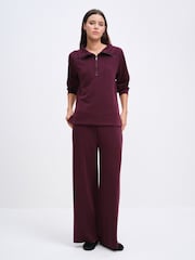 The Set Modal blend Half Zip Coord Loungewear Set Burgundy Red - Image 3 of 9