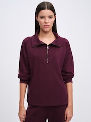 The Set Modal blend Half Zip Coord Loungewear Set Burgundy Red - Image 4 of 9