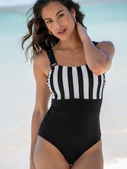 Pour Moi Black Tall Palm Springs Colour Block Tummy Control Swimsuit - Image 2 of 4
