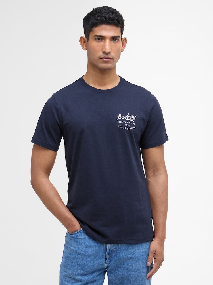 Barbour® Navy Blue Script Graphic T-Shirt - Image 1 of 6 Barbour® Navy Blue Script Graphic T-Shirt - Image 1 of 6