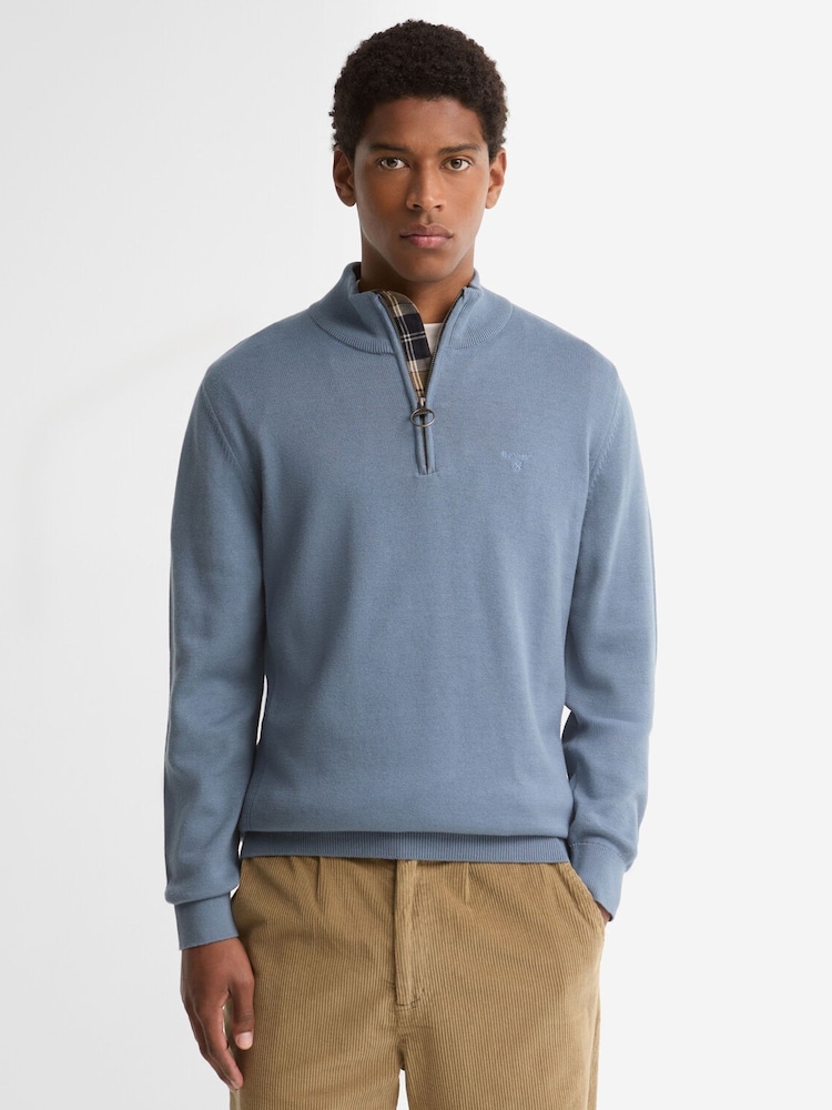 Barbour® Blue Quarter Zip Jumper - Image 1 of 5 Barbour® Blue Quarter Zip Jumper - Image 1 of 5