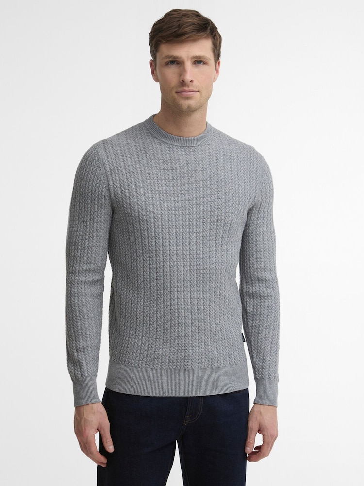 Barbour® Grey Herringbone Knitted Crew Neck Jumper - Image 1 of 4