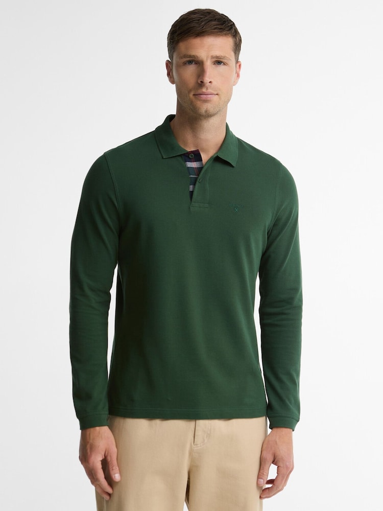 Barbour® Dark Green Essential Long Sleeve Sports Polo Shirt - Image 1 of 5 Barbour® Dark Green Essential Long Sleeve Sports Polo Shirt - Image 1 of 5