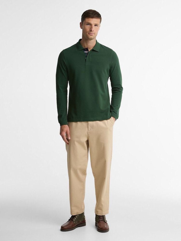 Barbour® Dark Green Essential Long Sleeve Sports Polo Shirt - Image 2 of 5 Barbour® Dark Green Essential Long Sleeve Sports Polo Shirt - Image 2 of 5