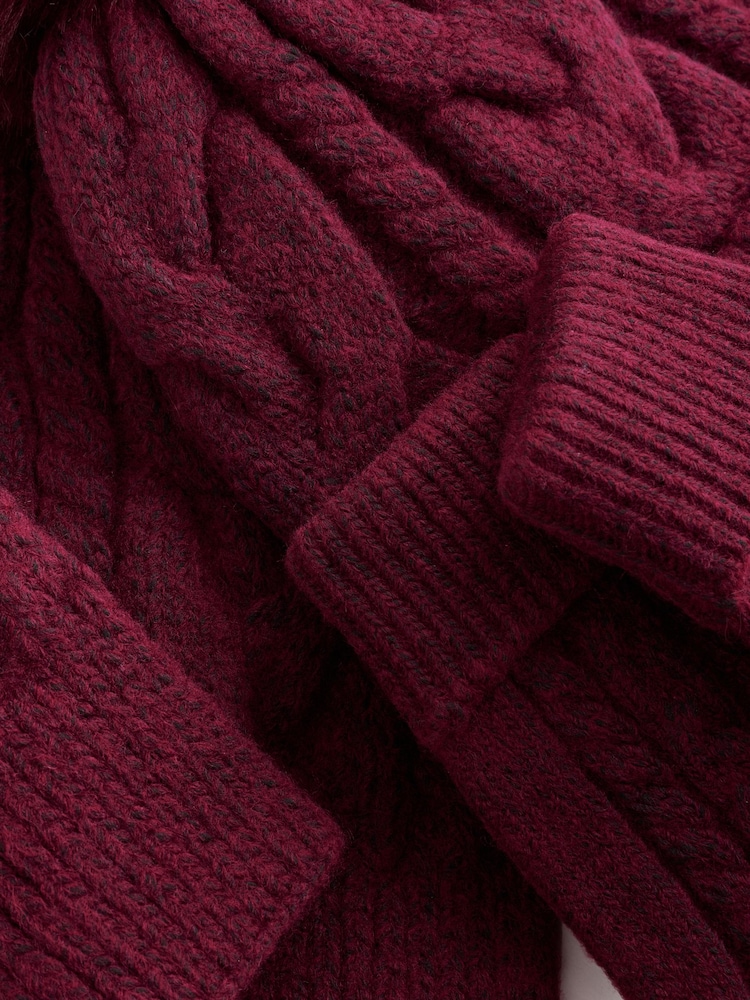 Berry Pink Cable Beanie Scarf and Gloves Set (3-16yrs) - Image 2 of 6 Berry Pink Cable Beanie Scarf and Gloves Set (3-16yrs) - Image 2 of 6