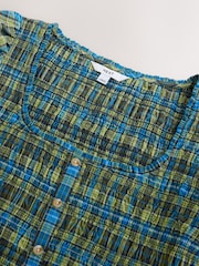 Green/Blue Check Square Neck Smocked Long Sleeve Top - Image 3 of 3