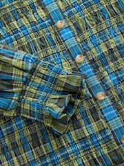 Green/Blue Check Square Neck Smocked Long Sleeve Top - Image 7 of 8