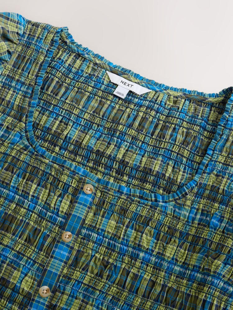 Green/Blue Check Square Neck Smocked Long Sleeve Top - Image 8 of 8 Green/Blue Check Square Neck Smocked Long Sleeve Top - Image 8 of 8