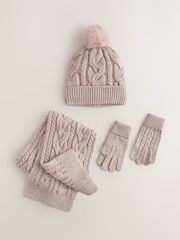 Mink Pink Cable Beanie Scarf and Gloves Set (3-16yrs) - Image 1 of 4