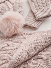 Mink Pink Cable Beanie Scarf and Gloves Set (3-16yrs) - Image 2 of 4