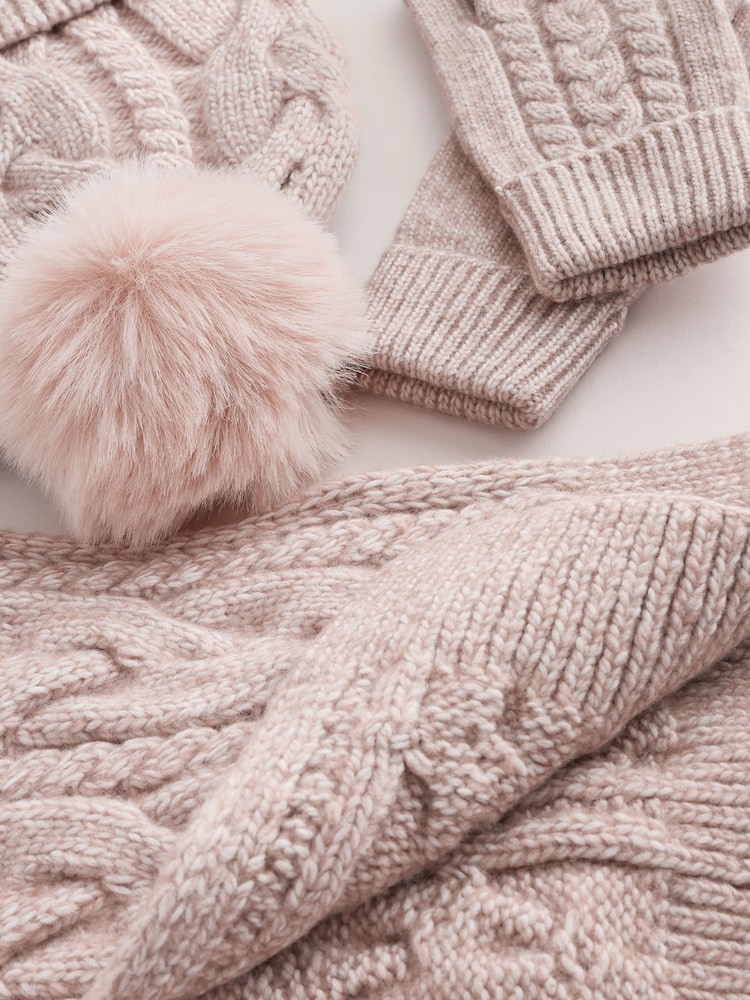Mink Pink Cable Beanie Scarf and Gloves Set (3-16yrs) - Image 2 of 4 Mink Pink Cable Beanie Scarf and Gloves Set (3-16yrs) - Image 2 of 4