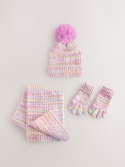 Розовый с радугой - Hat Gloves & Scarf Set 3 Piece (3-16yrs) - Изображение 1 3