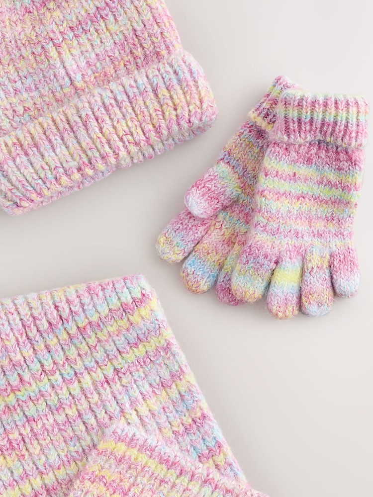Розовый с радугой - Hat Gloves & Scarf Set 3 Piece (3-16yrs) - Изображение 2 3