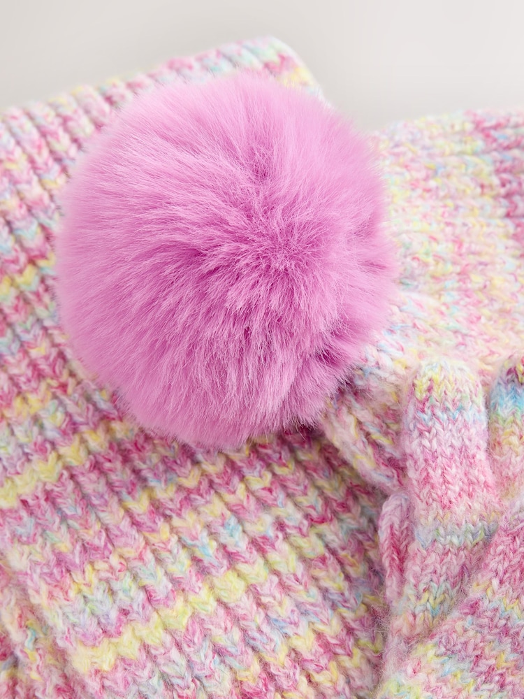 Розовый с радугой - Hat Gloves & Scarf Set 3 Piece (3-16yrs) - Изображение 3 3