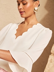 Love & Roses Ivory Scallop V-Neck Flute Sleeve Blouse - Image 2 of 4